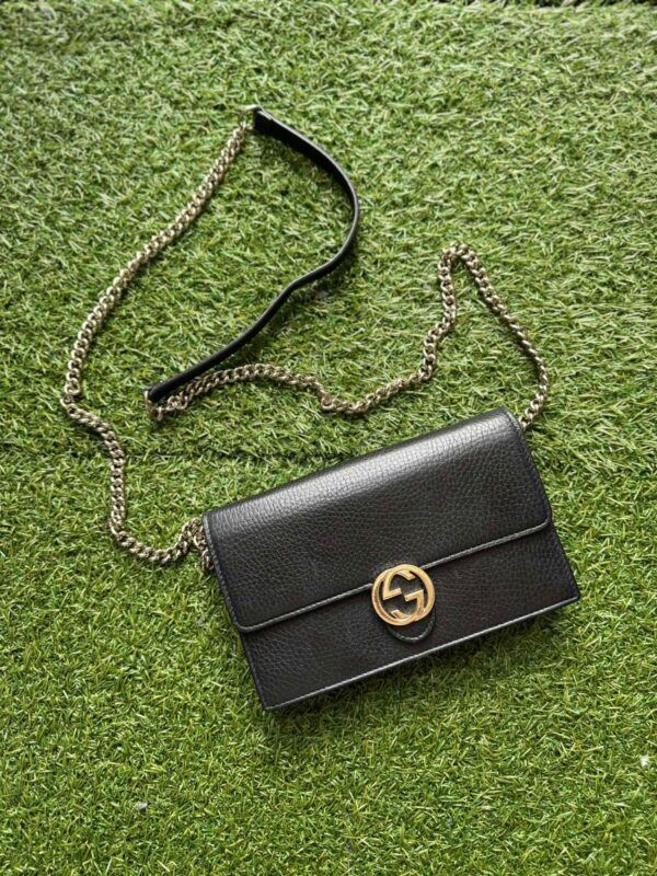 Gucci GG Interlocking Wallet On Chain Black Crossbody Bag